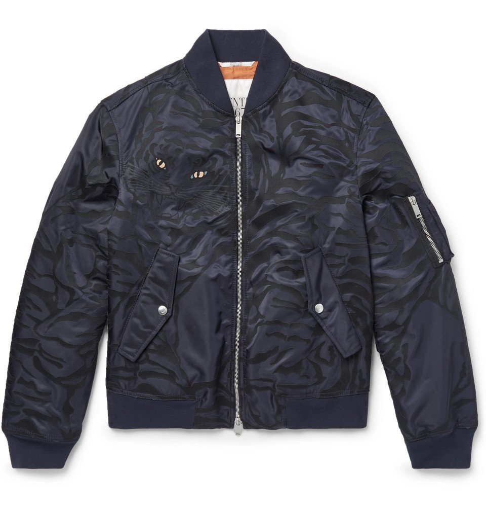 Valentino SlimFit ShellJacquard Bomber Jacket Men Navy Valentino