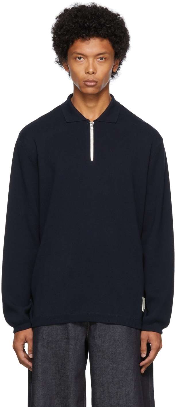 Sunnei Navy Knit Long Sleeve Polo Sunnei