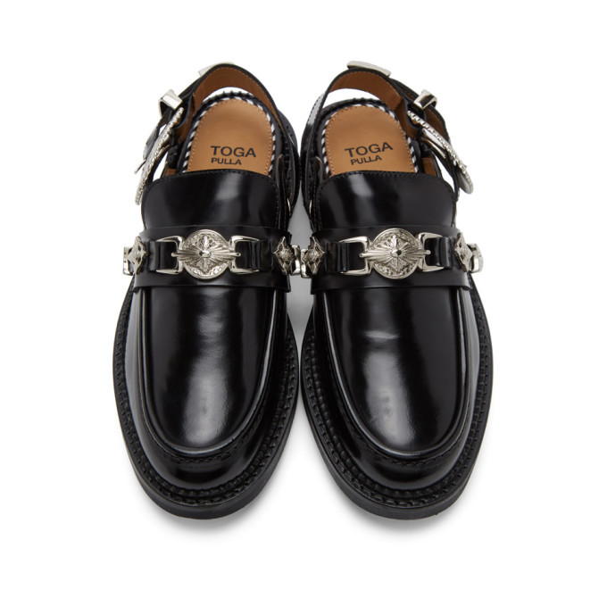 Toga Pulla Black Leather Mule Loafers Toga Pulla