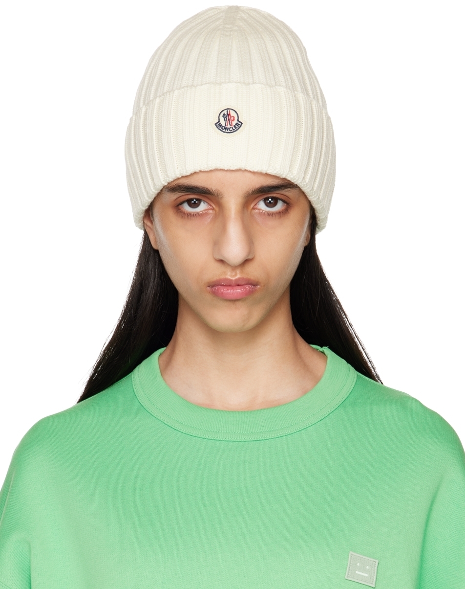 Moncler White Wool Beanie Moncler