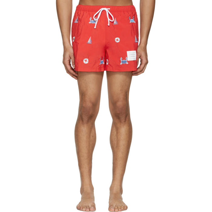 Thom Browne Red Classic Funmix Swim Trunks Thom Browne