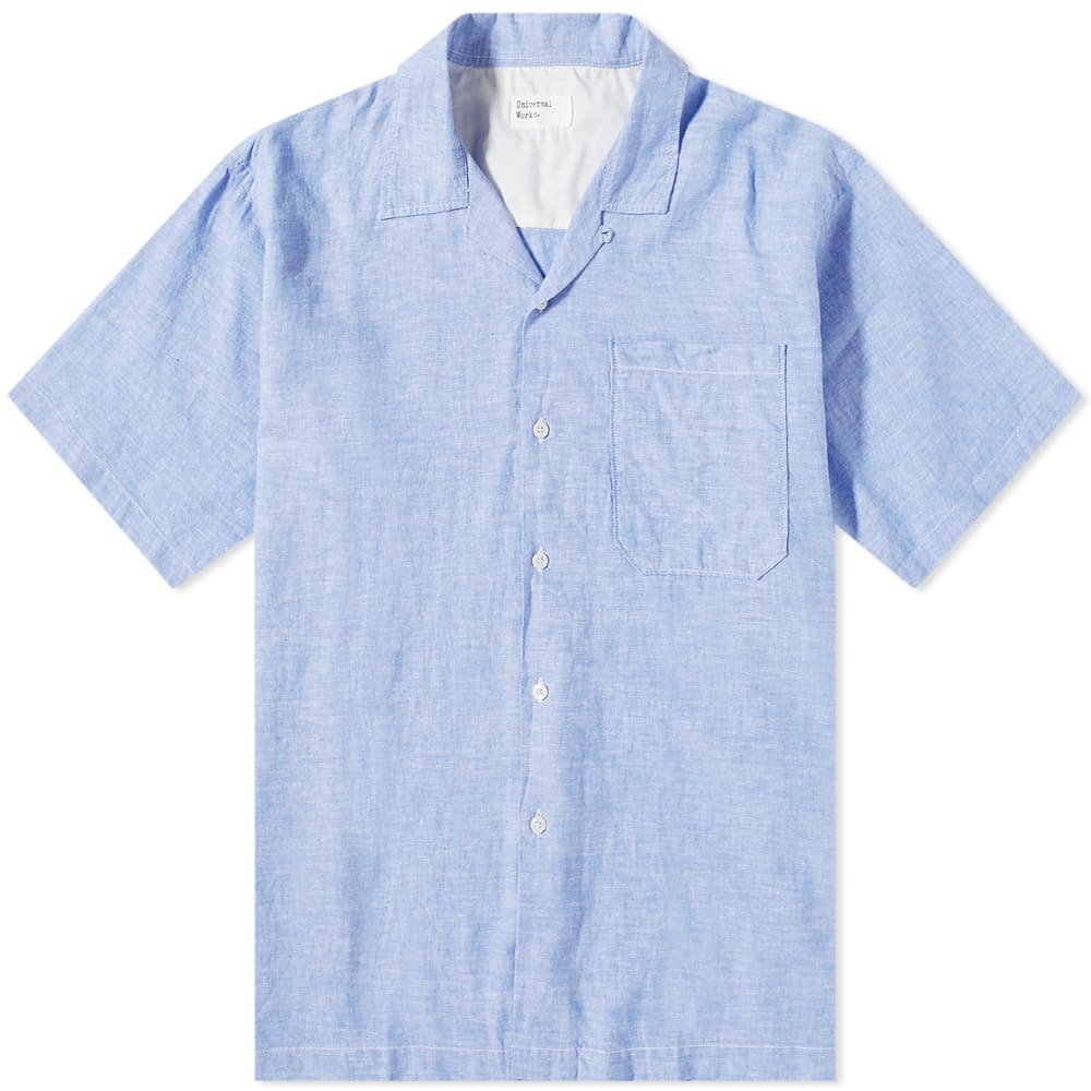 Universal Works Men's Linen Camp Shirt in Blue Universal Works