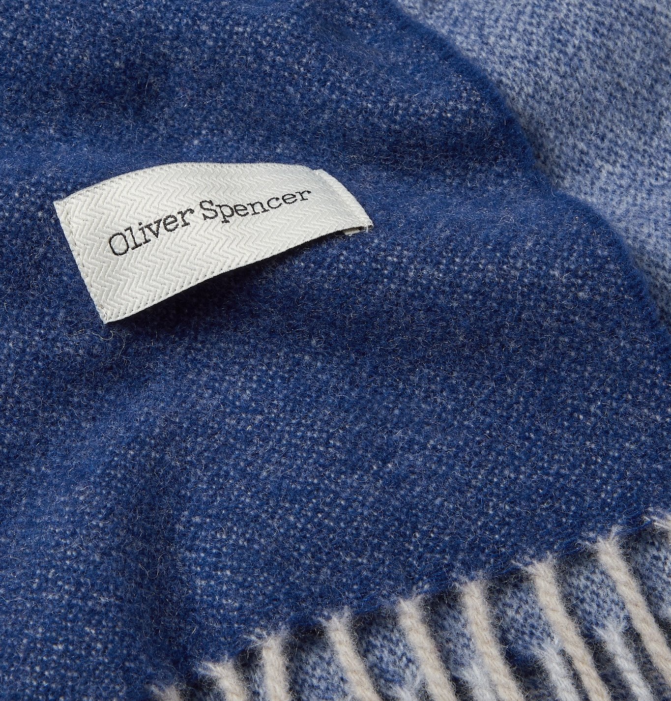 Oliver Spencer - Reversible Fringed Virgin Wool and Cashmere-Blend Scarf - Blue