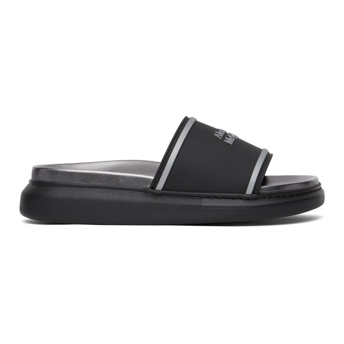 Alexander McQueen Black and Silver Oversized Signature Hybrid Slides ...