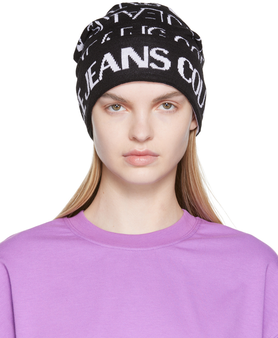 Versace Jeans Couture Black & Gold Logo Beanie Versace