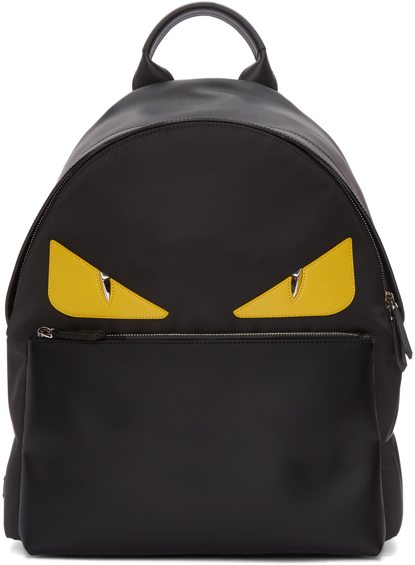Fendi Black Leather & Nylon 'Bag Bugs' Backpack Fendi