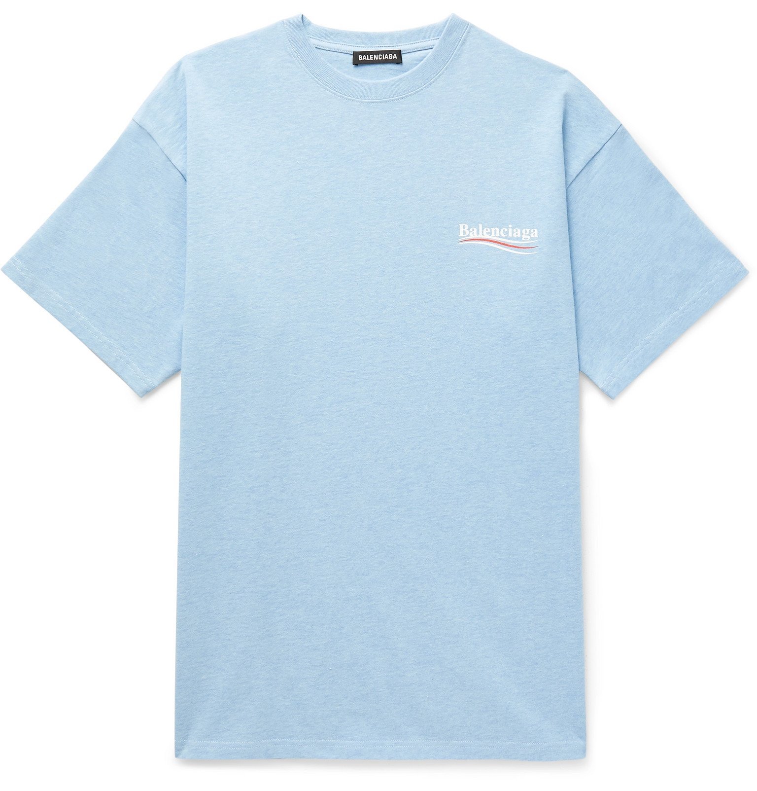 Balenciaga - Oversized Logo-Print Slub Cotton-Jersey T-Shirt - Blue ...