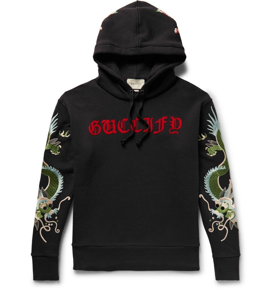 Gucci - Embroidered Appliquéd Loopback Cotton-Jersey Hoodie - Men ...
