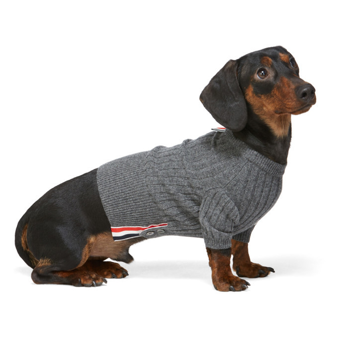 Thom Browne Grey Cashmere 4-Bar Rib Knit Dog Sweater Thom Browne