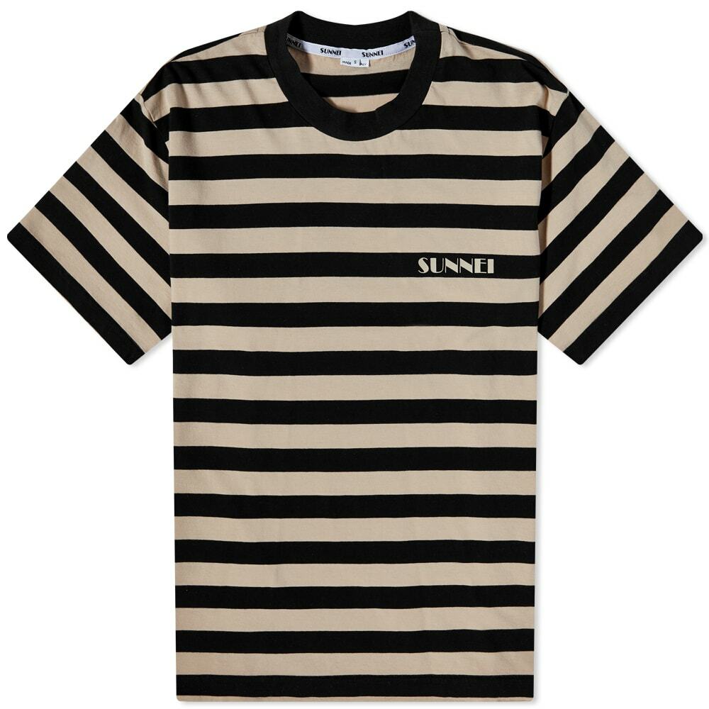 Sunnei Women's Classic Logo T-Shirt in Black/Cream Stripe Sunnei