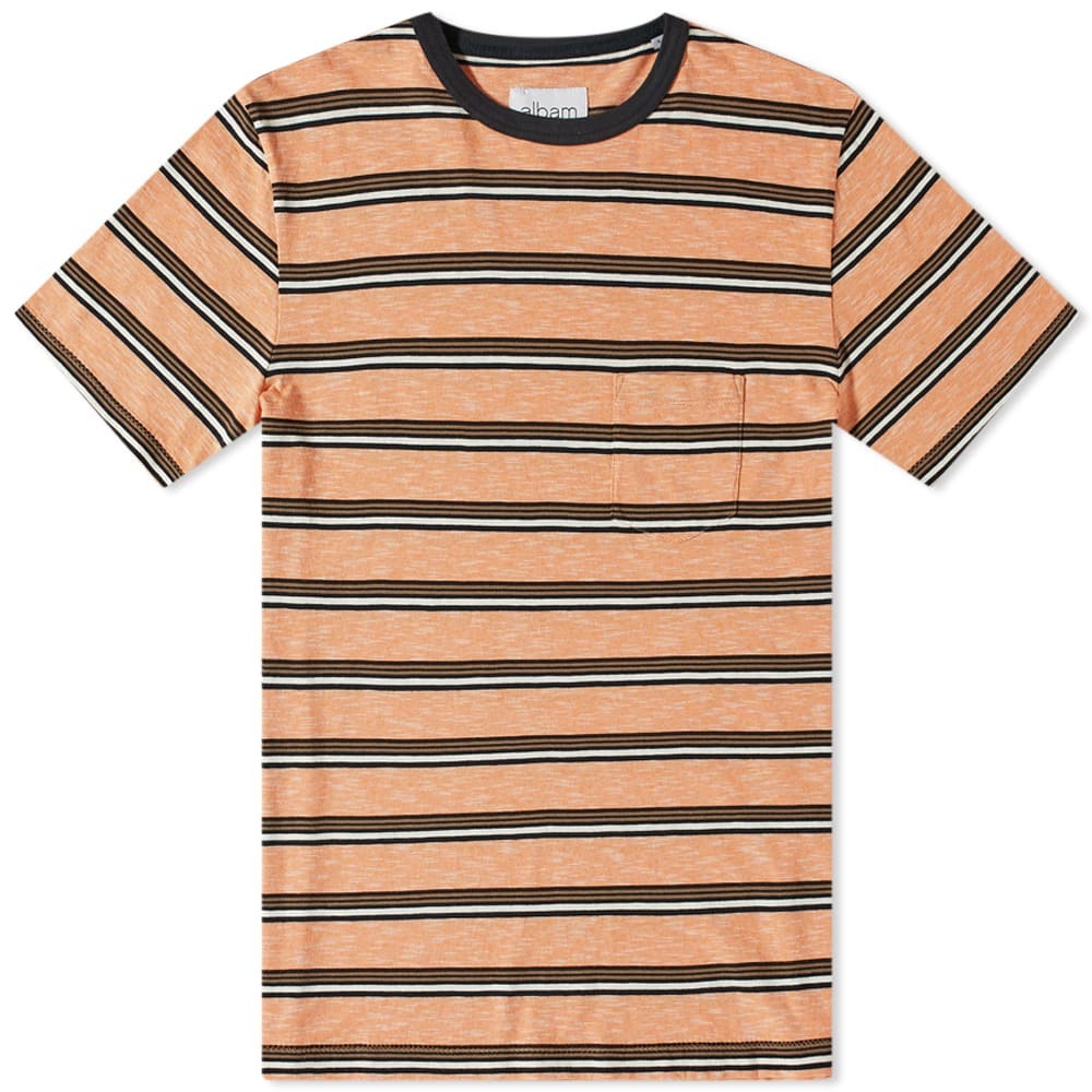 Albam Men's Heritage Stripe T-Shirt in Bright Orange Stripe Albam