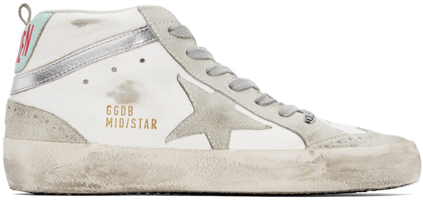Golden Goose White & Grey Mid Star Classic Sneakers Golden Goose Deluxe ...