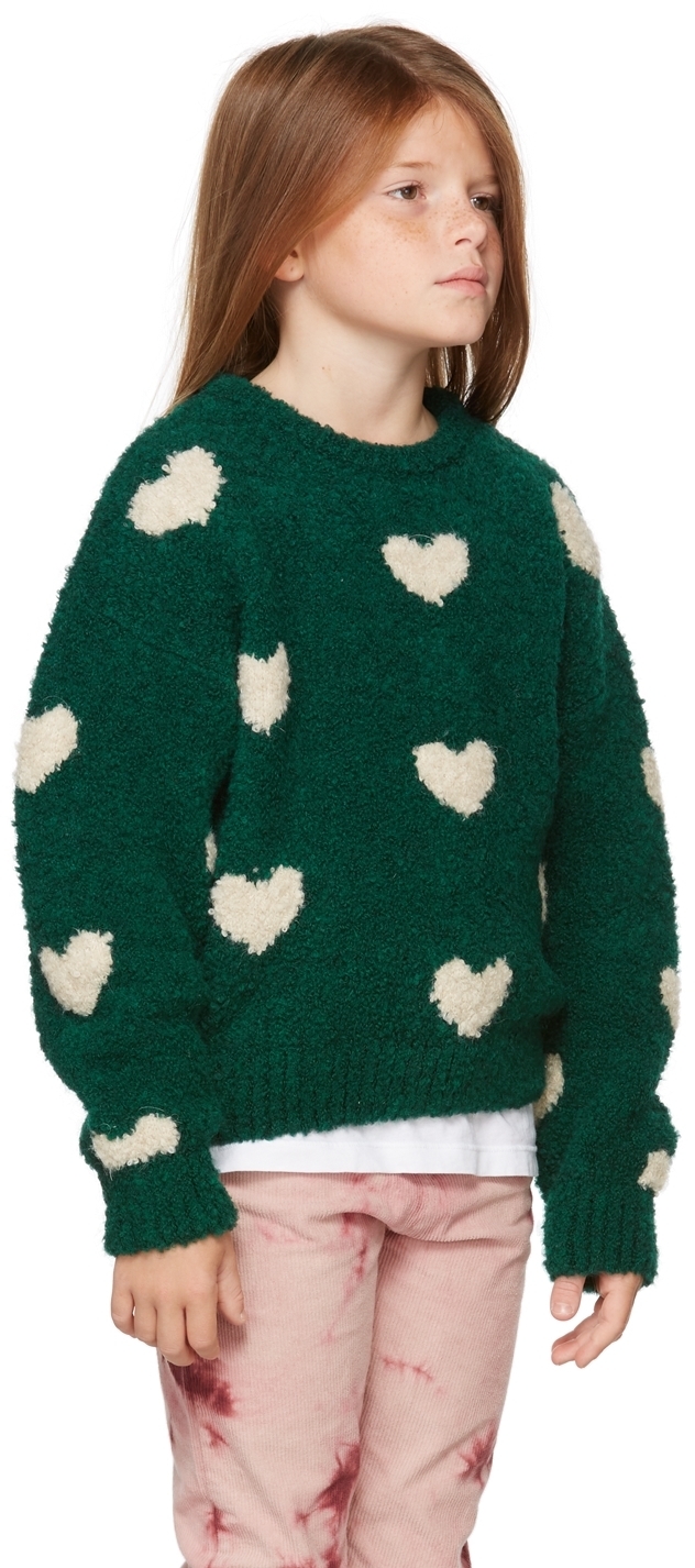 The Campamento Kids Green & Off-White Hearts Sweater