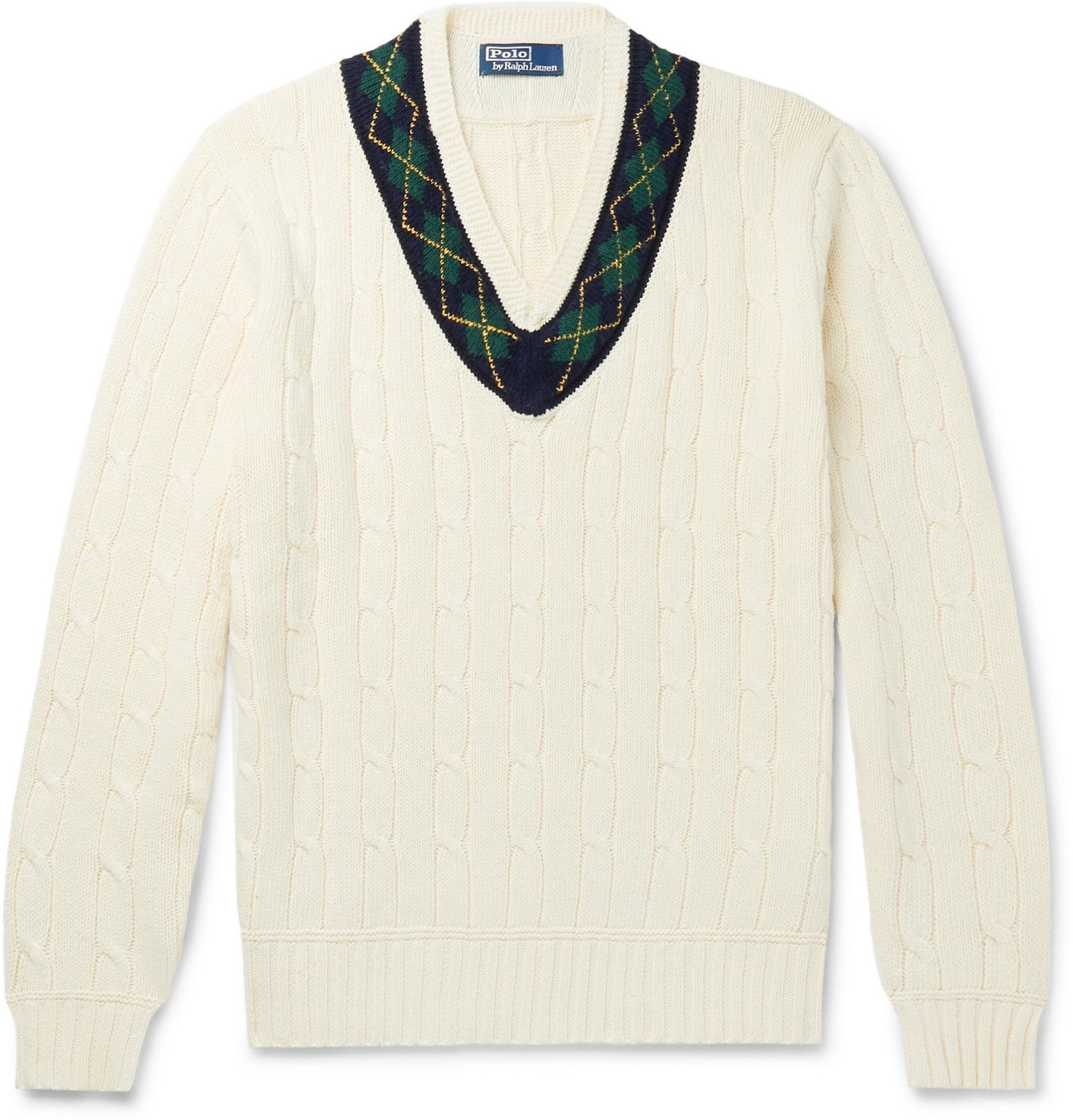 Polo Ralph Lauren - Argyle-Trimmed Cable-Knit Cotton and Cashmere-Blend ...