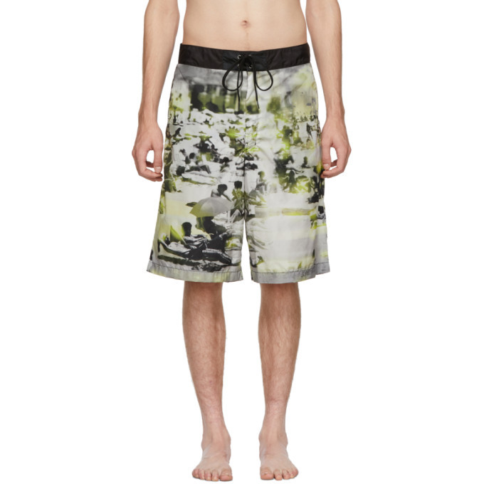 Prada Green and Grey Beach Feather Swim Shorts Prada