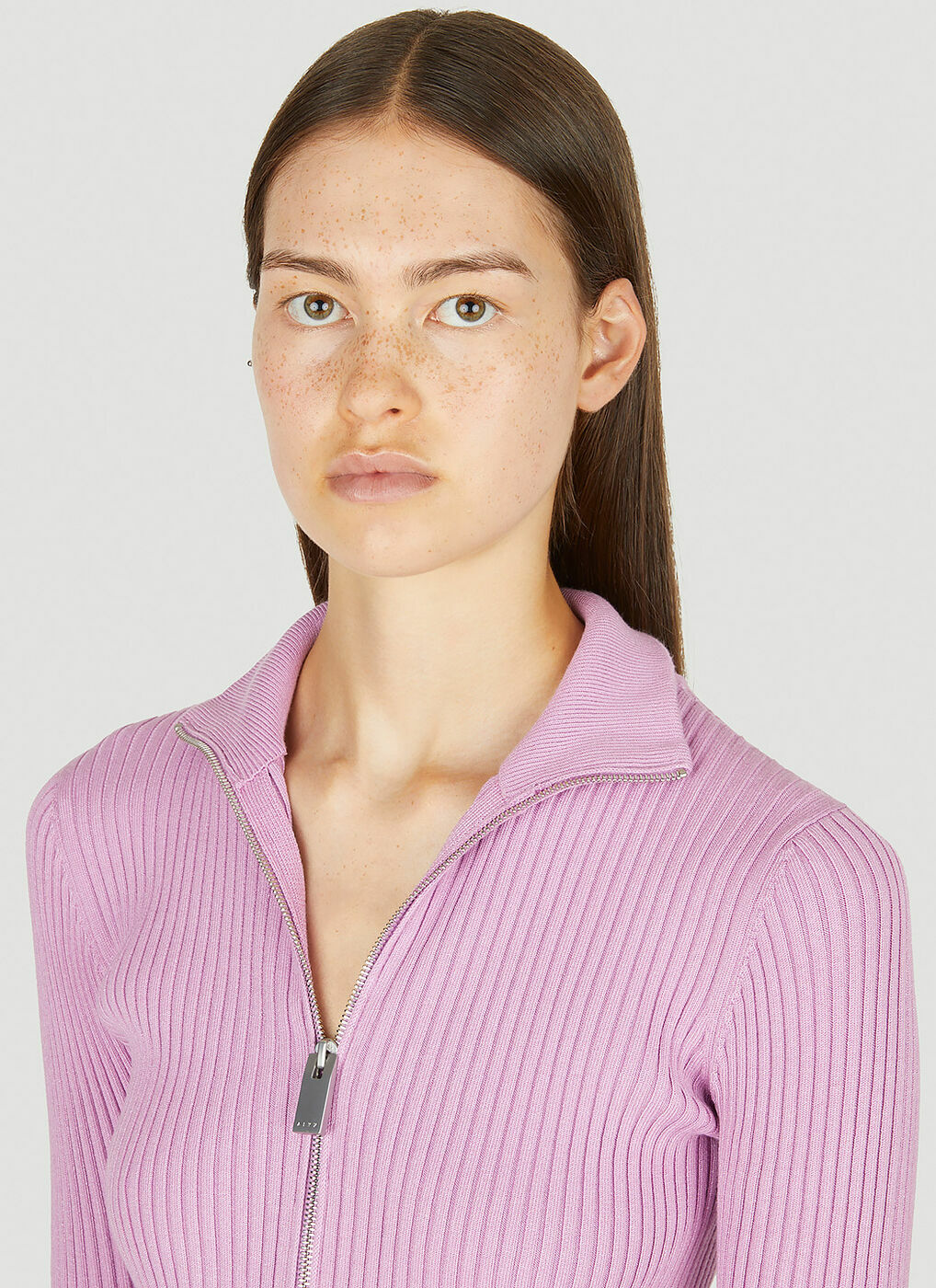 Zip Front Ribbed Sweater in Pink