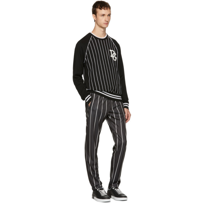 Dolce and Gabbana Black and White Striped The King Sweater Dolce & Gabbana