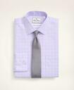 Brooks Brothers Men's Madison Relaxed-Fit Dress Shirt, Non-Iron Ultrafine Twill Ainsley Collar Grid Check | Violet
