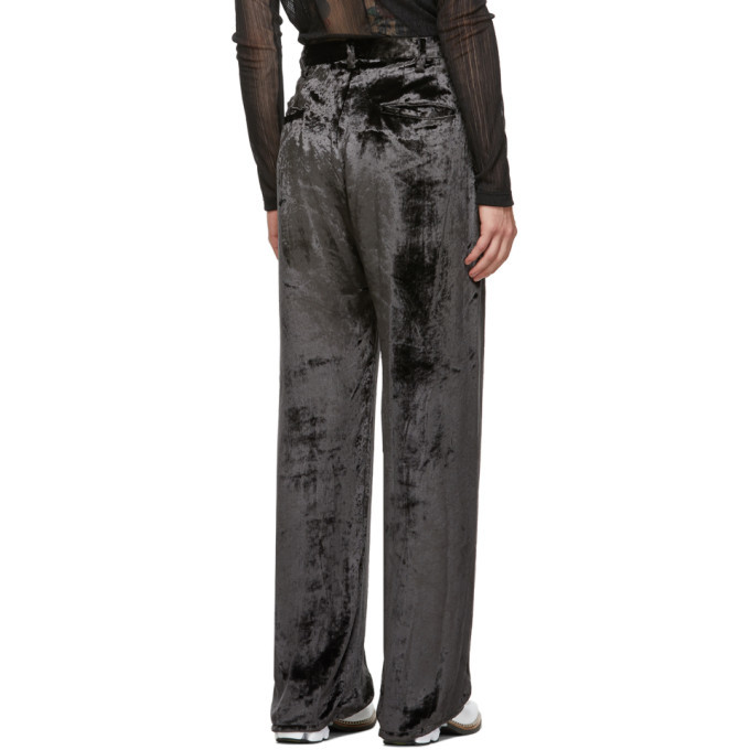 Sulvam Grey Velour Wide-Leg Trousers Sulvam