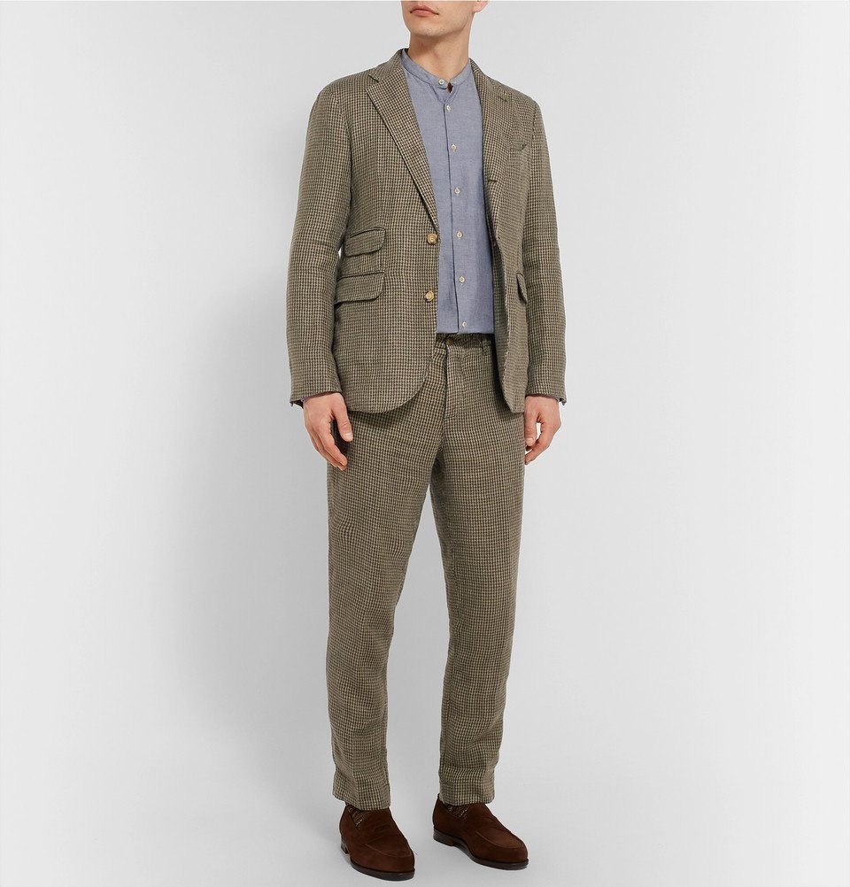 MAN 1924 - Tomi Houndstooth Linen Suit Trousers - Brown MAN 1924