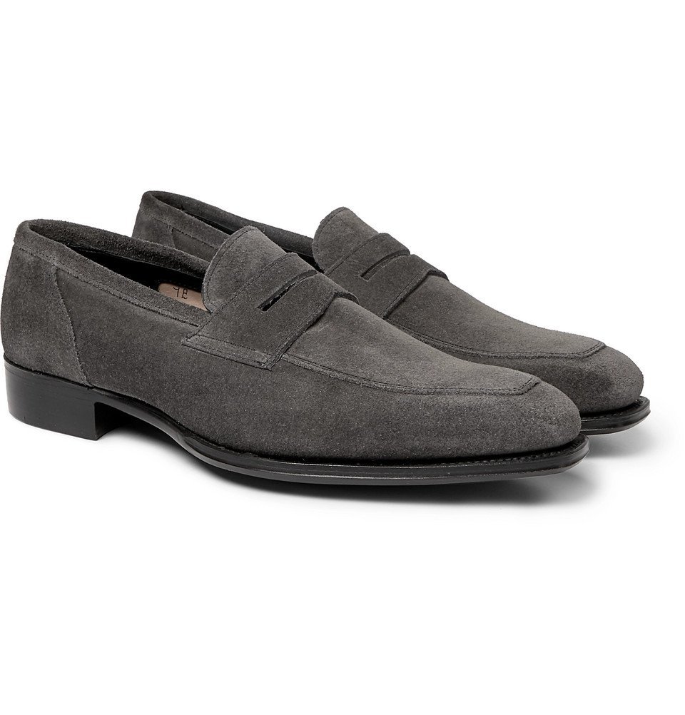 grey penny loafers