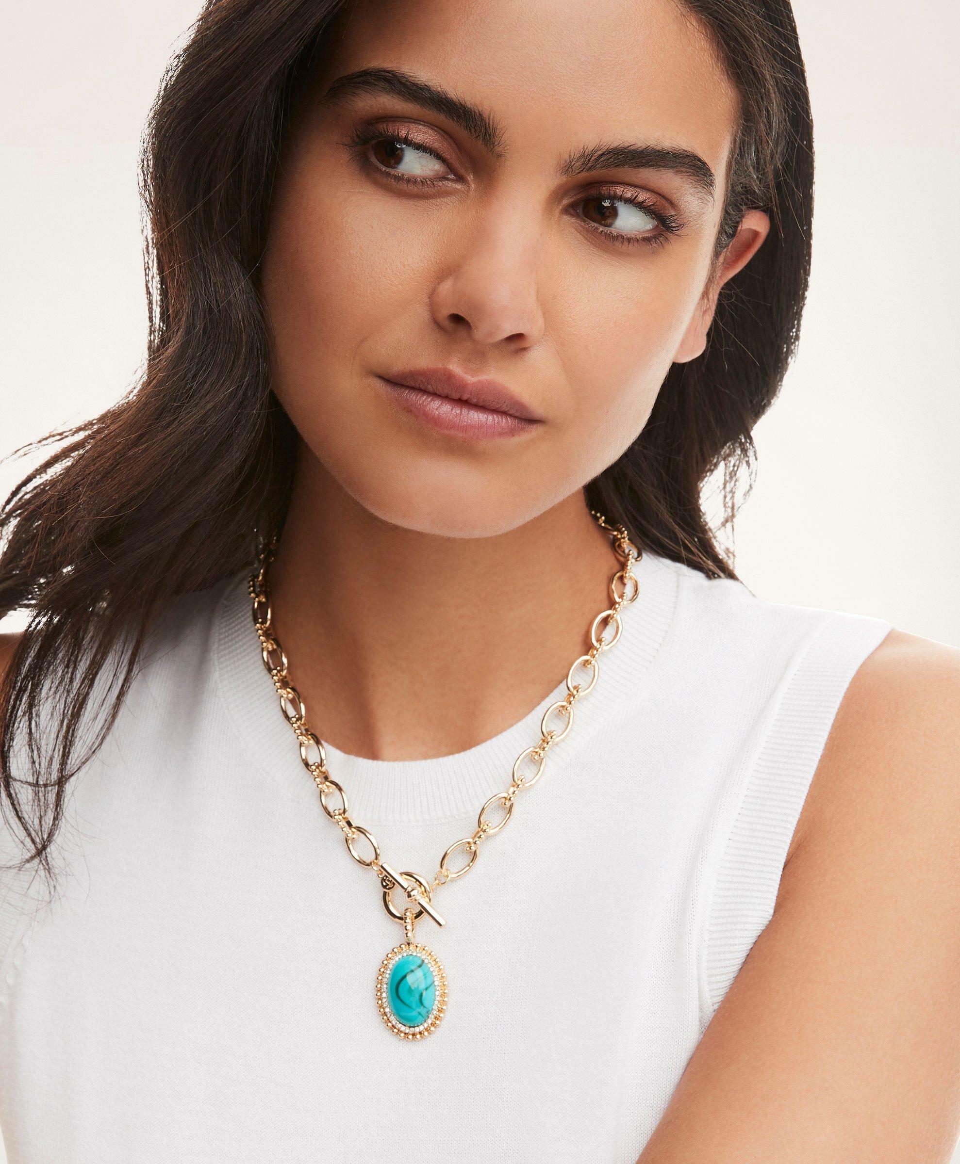 Brooks Brothers Women's Turquoise Pendant Chain Necklace | Gold