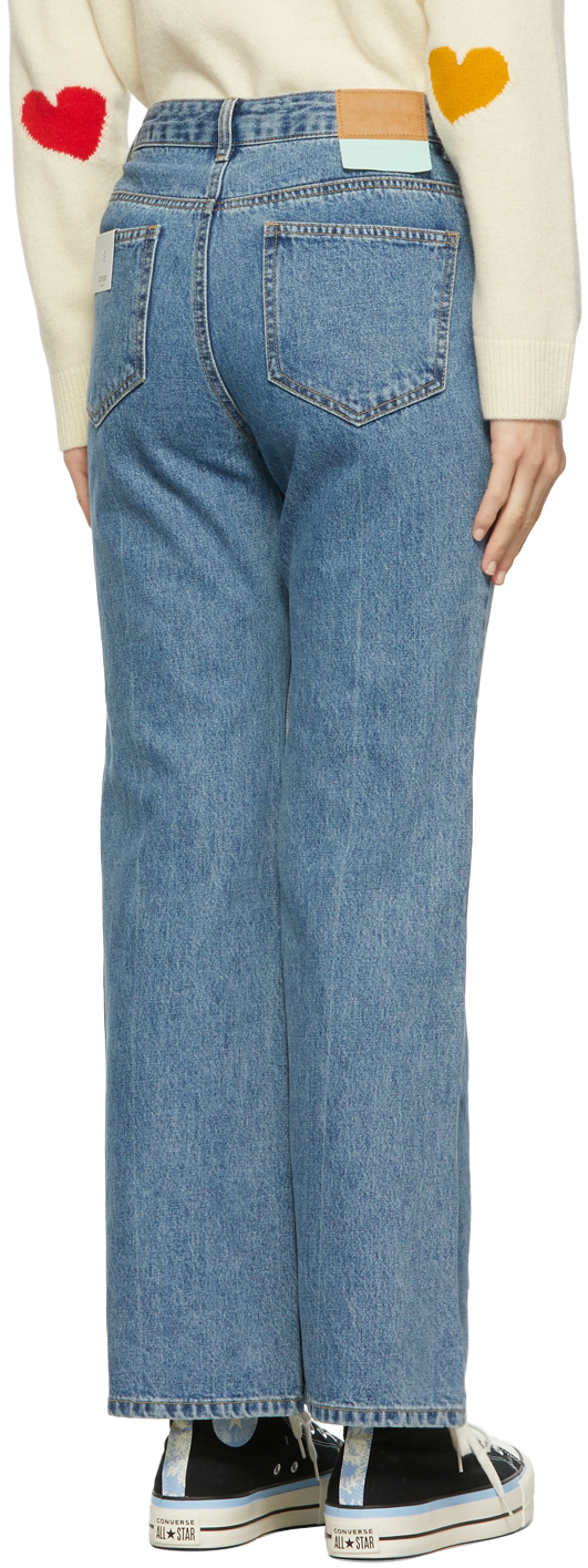 SJYP Blue Faux-Pearl Detail Jeans SJYP