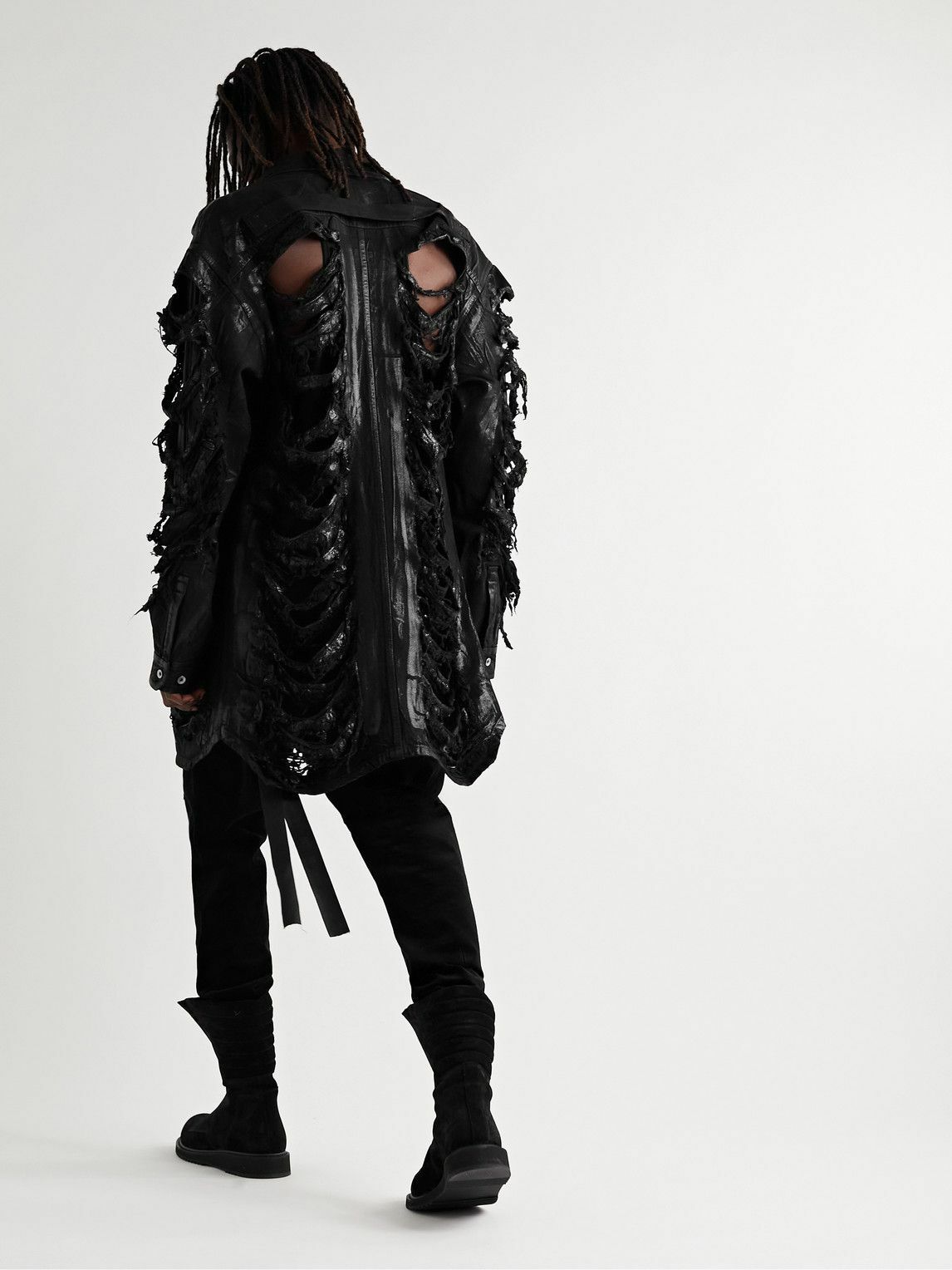 DRKSHDW by Rick Owens Strobe Oversized Distressed CoatedDenim Jacket