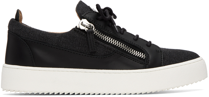 GIUSEPPE ZANOTTI Toky STAR Sneakers Uomo In Pelle Di Vitello Testurizzata Nera – Zip Laterale