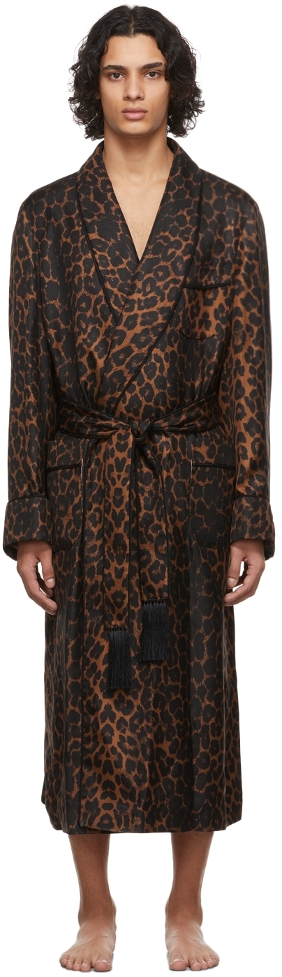 TOM FORD Black & Brown Silk Leopard Robe TOM FORD