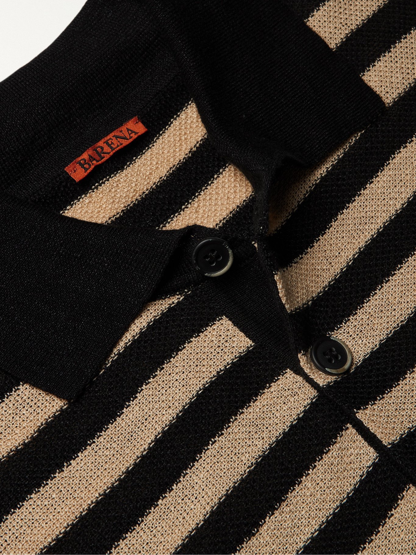 BARENA - Marco Striped Linen Polo Shirt - Black Barena