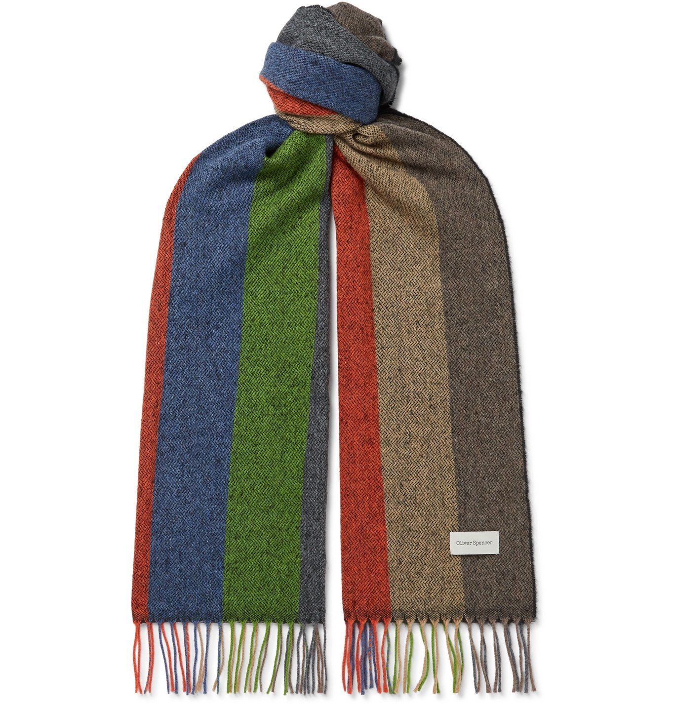 Photo: Oliver Spencer - Fringed Striped Knitted Scarf - Multi