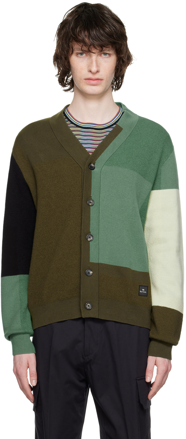 PS by Paul Smith Green Color Block Cardigan PS by Paul Smith