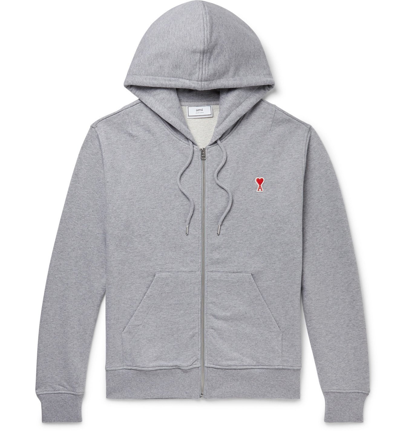 AMI - Logo-Appliquéd Loopback Cotton-Jersey Zip-Up Hoodie - Gray AMI