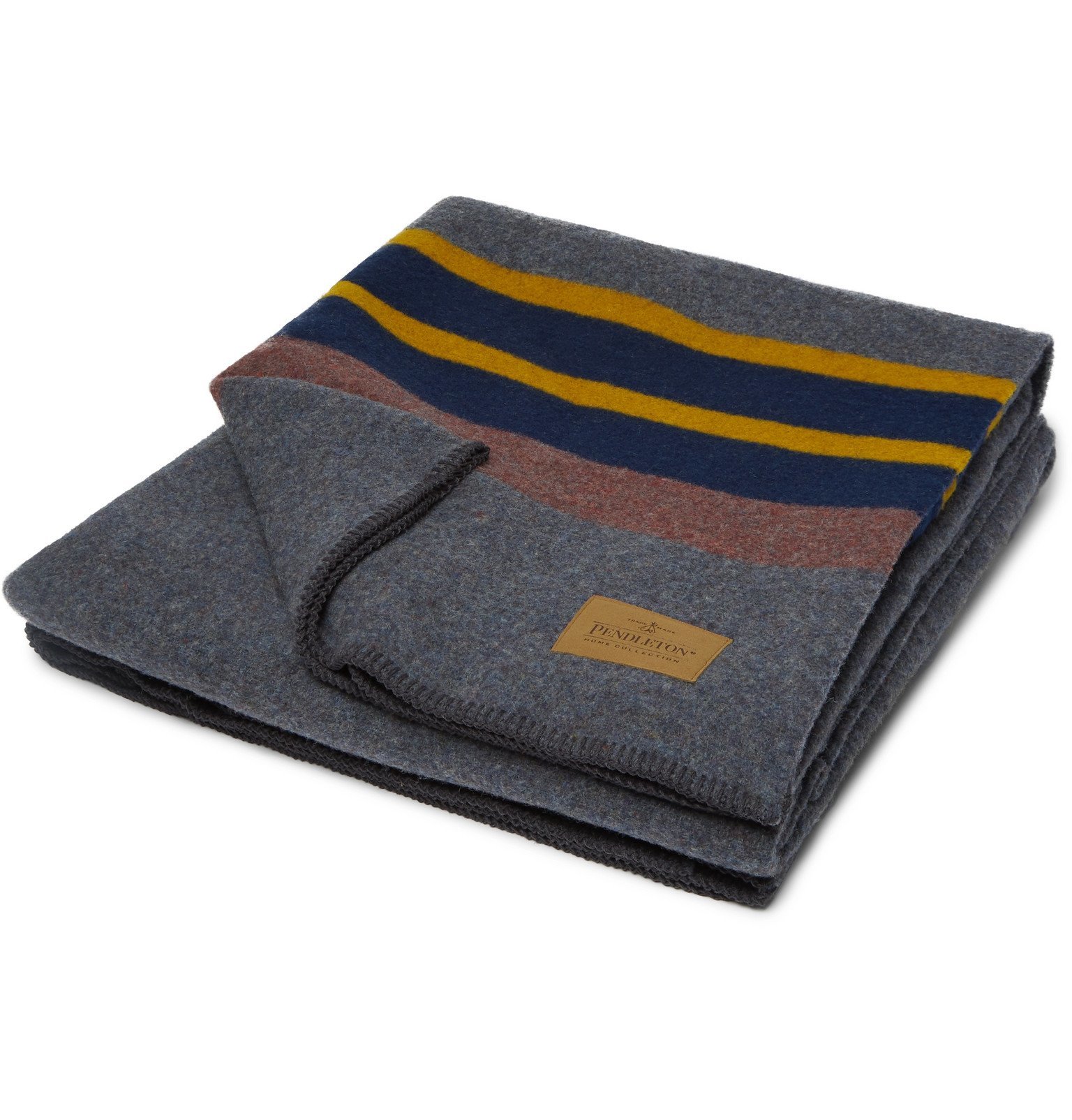 Pendleton - Yakima Leather-Trimmed Striped Virgin Wool and Cotton-Blend ...