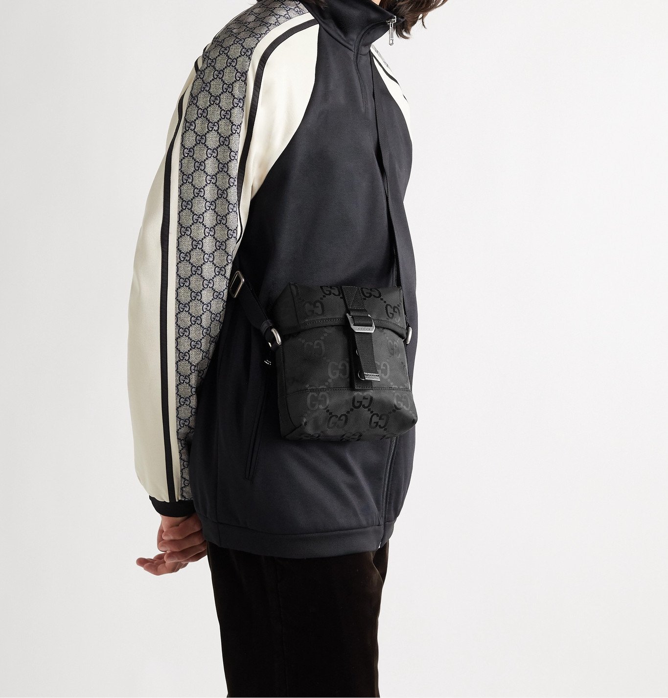 GUCCI LeatherTrimmed Monogrammed ECONYL Messenger Bag Black Gucci