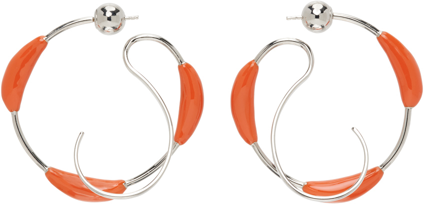 Photo: Panconesi SSENSE Exclusive Silver & Orange Kilter Hoop Earrings