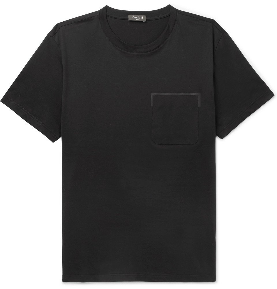 Berluti - Leather-Trimmed Cotton-Jersey T-Shirt - Men - Black Berluti