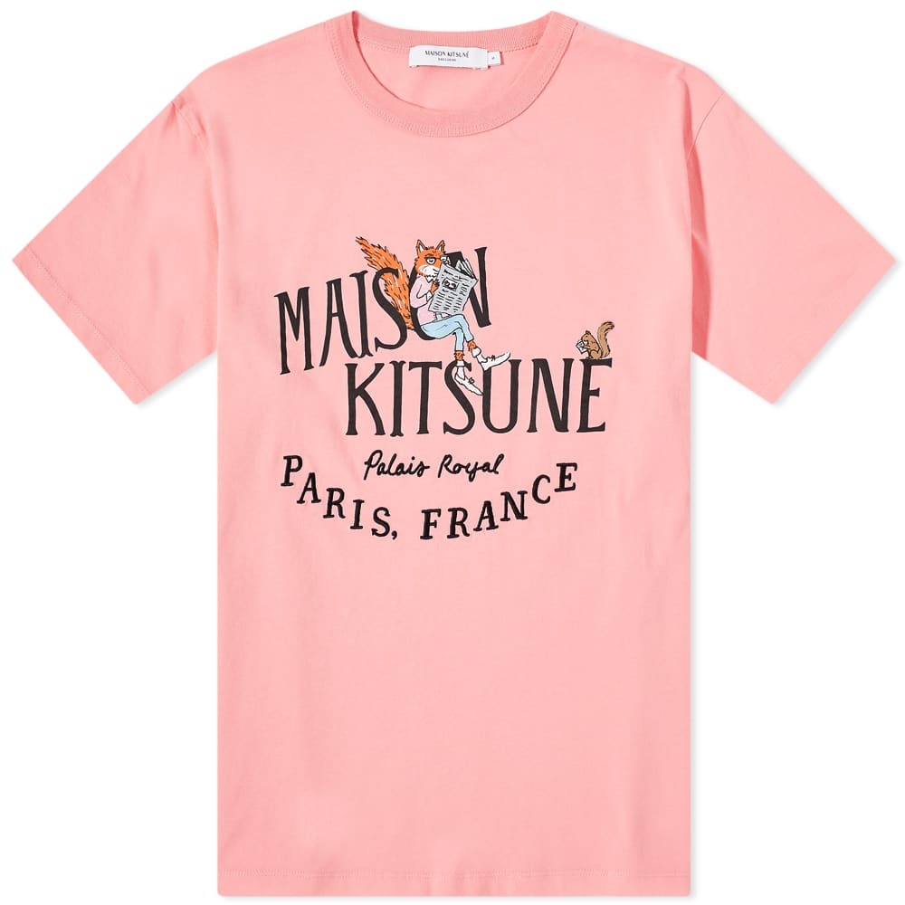 Photo: Maison Kitsuné Men's by Olympia Le-Tan Palais Royal News T-Shirt in Bubble Gum Pink