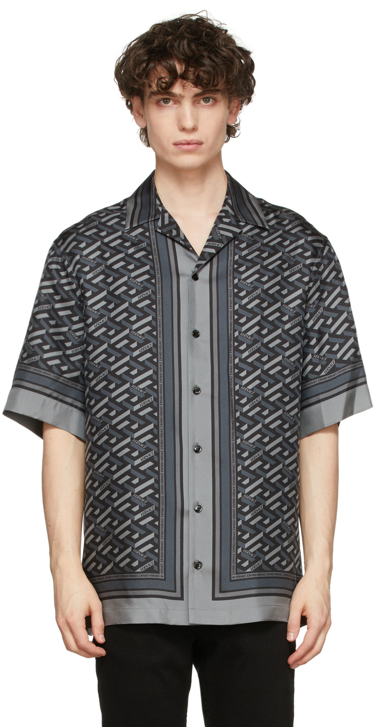 Versace Grey Silk Jacquard Monogram Shirt Versace