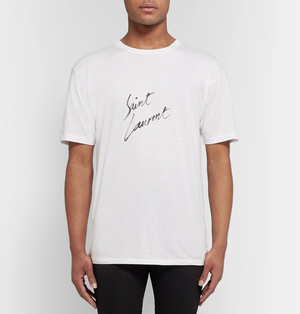 Saint Laurent - Logo-Print Cotton-Jersey T-Shirt - Men - White 