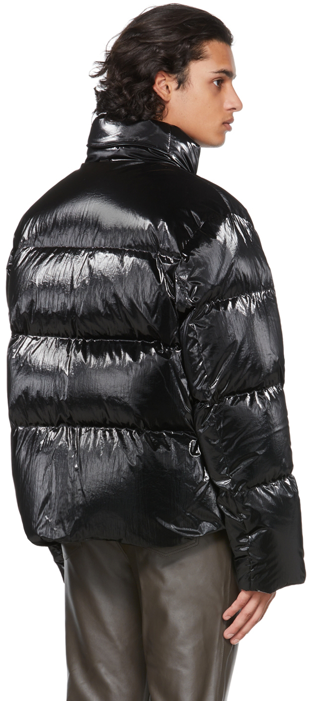 System Black Down Shiny Nylon Puffer Jacket System