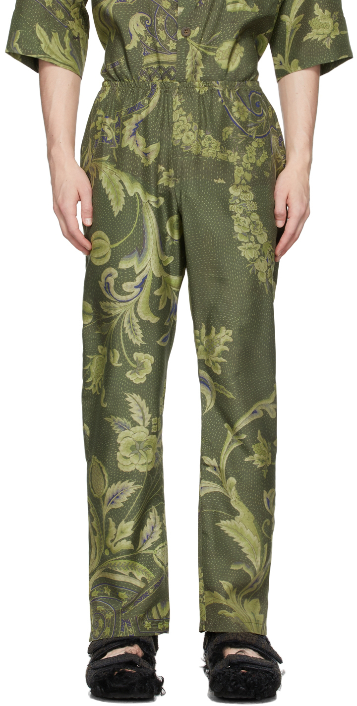 By Walid Khaki Silk Leo Lounge Pants By 