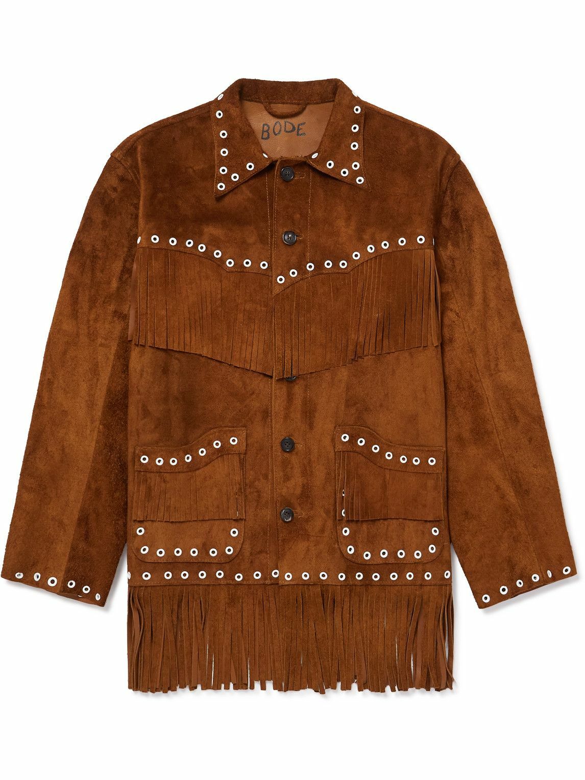 BODE - Embellished Fringed Brushed-Suede Jacket - Brown Bode