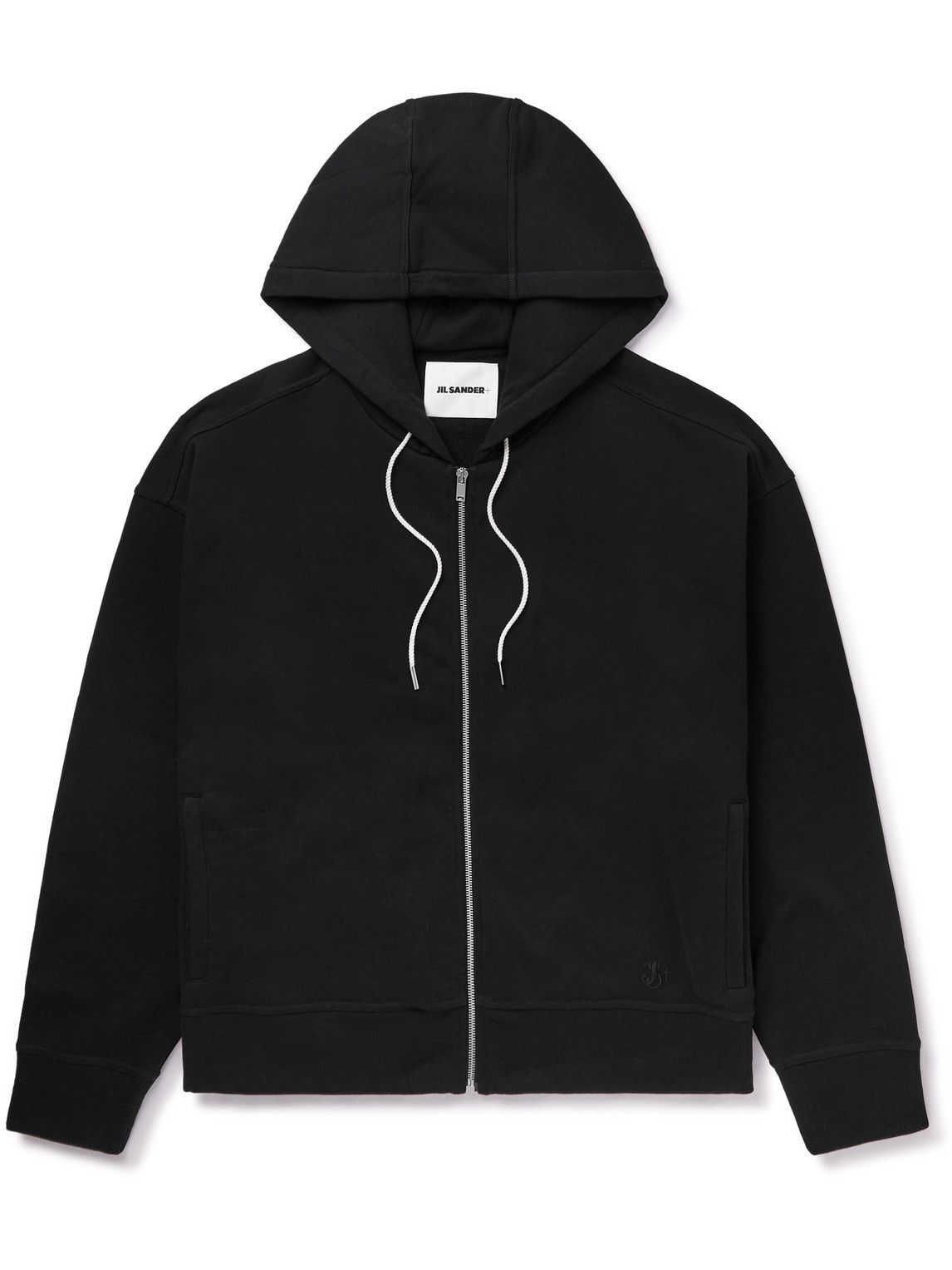 Jil Sander - Logo-Embroidered Cotton-Jersey Zip-Up Hoodie - Black 