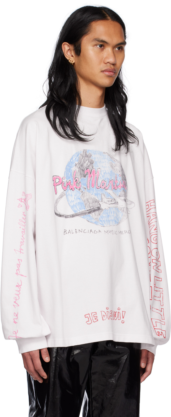 Balenciaga White Pink Martini Merch Long Sleeve T-Shirt Balenciaga