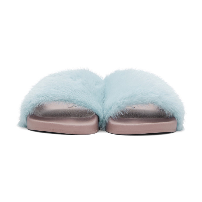 Dolce and Gabbana Blue Fur Slides Dolce & Gabbana