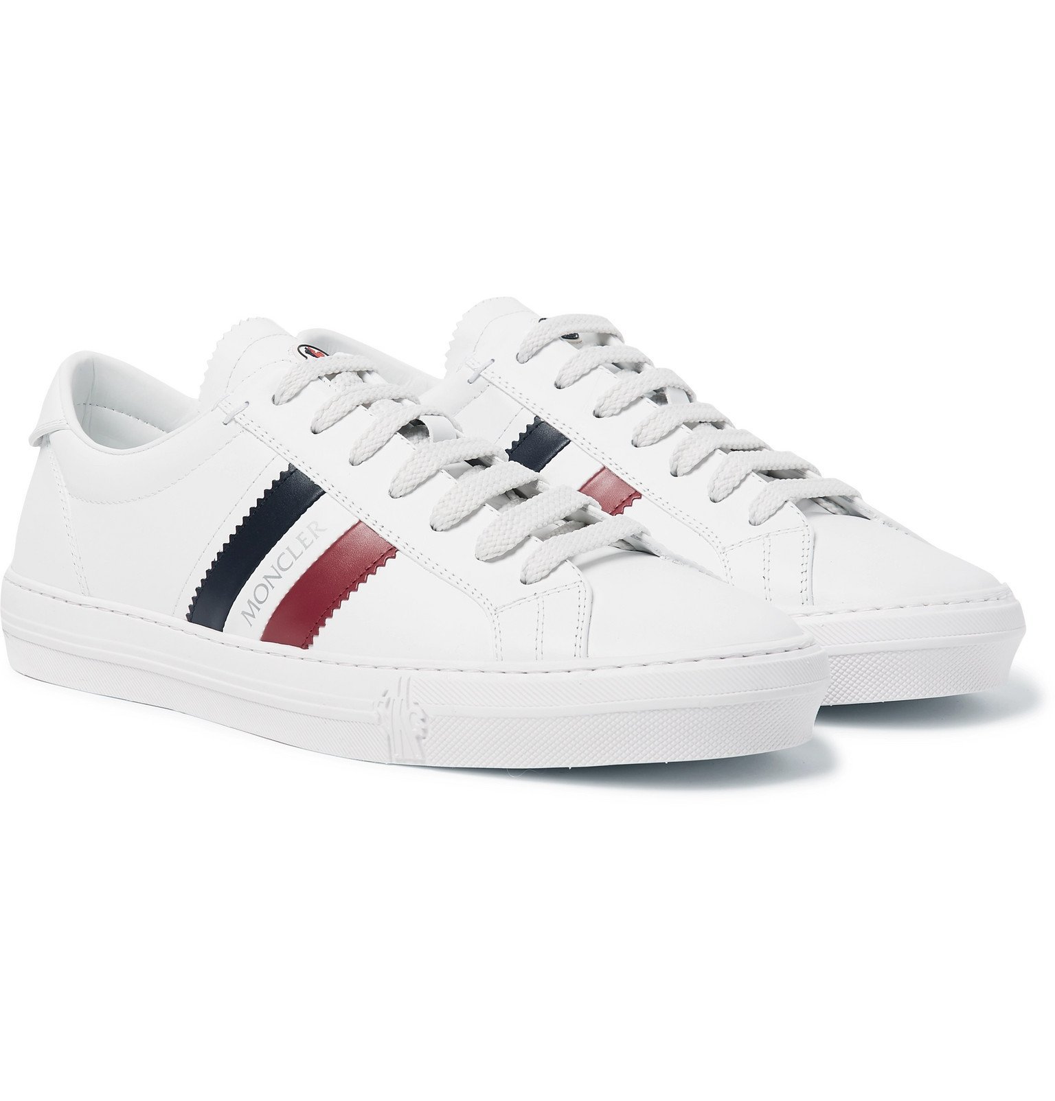 Moncler - New Monaco Striped Leather Sneakers - White Moncler
