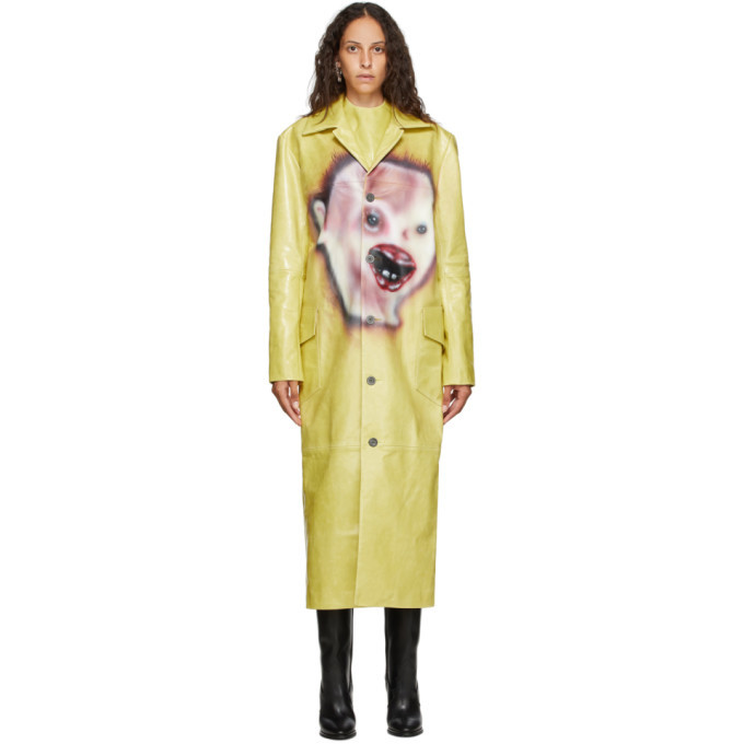 Mowalola SSENSE Exclusive Yellow Leather Eye Coat Mowalola