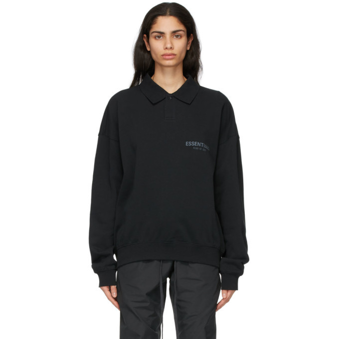 essentials black logo long sleeve polo